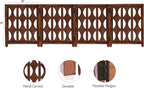 Wooden Foldable Pet Dog Safety Gate - 4 Panels Arc 20 W x 24 H- Hand Carved Solid Wood & MDF- Free Standing Portable Indoor Doorway Hall Stairs Puppy Fence -Fully Assembled- Cinnamon Brown -IRONGATE