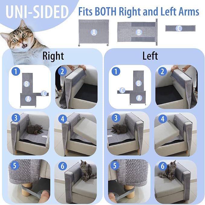 Cat Scratch Couch Protector with Sisal Mat,Couch Protector from Cat Claws,Sofa Scratcher Furniture Protector,Fits Left & Right Arms | No Need to Choose a Side(Light Grey)