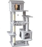 64in Multi-Level Cat Tree for Indoor Cats - Plush Gray Cat Tower with Hammock, Sisal Scratching Posts & Cozy Cat House, Ideal for Multiple Cats, 5-Level Cat Furniture with Dangling Toy