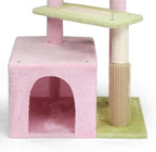 VINGLI Cat Tree, 27 inch Small Cat Tower with Scratching Post and Pad, Cat Condo for Indoor Kittens Padded Top Bed, Cats Indoor Activity Center (Pink & Green)