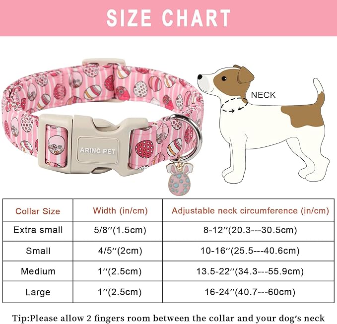 ARING PET Easter Eggs Dog Collar, Cute Adjustable Pink Striped Pet Collar with Quick Release Buckle for Dogs-M