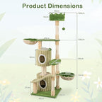 PETSITE 63 inch Tall Cat Tree, Multi-Level Aesthetic Stripped Cat Tower with Sisal Scratching Posts, 2 Condos, 2 Side Baskets, and 2 Dangling Balls, Indoor Green Cat Tree Tower for Indoor Cats