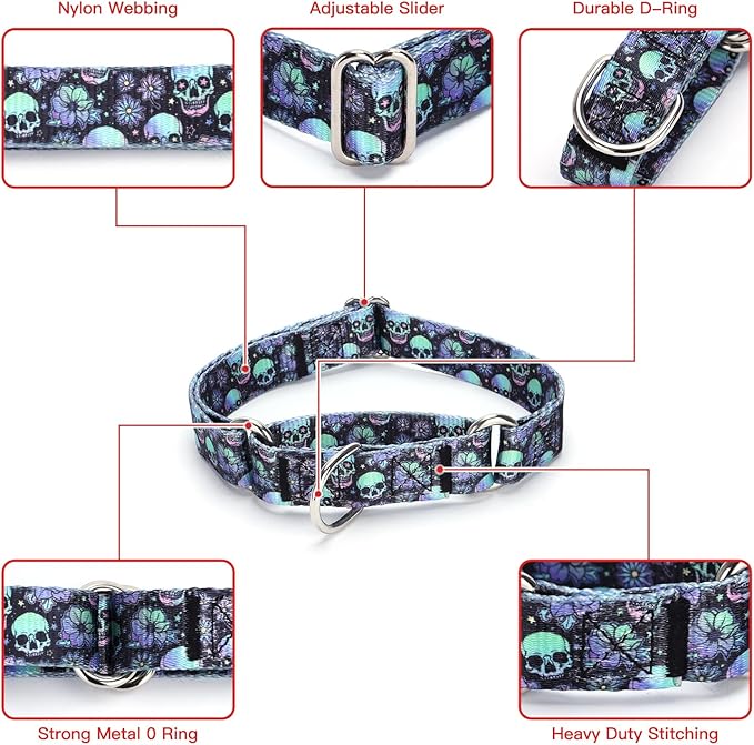Martingale Dog Collars - Flower Multicolor Cute Patterns, Adjustable Nylon Training Dog Collar Suitable for Boy and Girl Dogs Medium Large Dogs (L, Green)