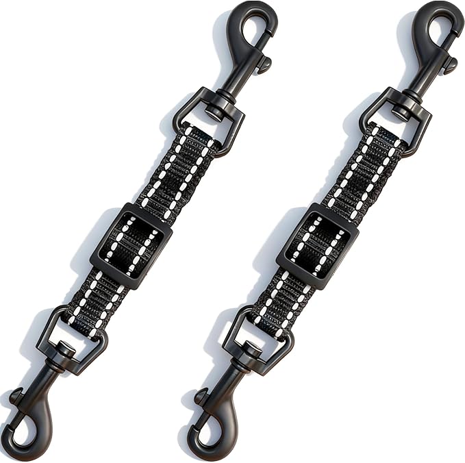 2 Pcs Dog Collar Safety Clips with Double Ended Clasps | Adjustable Collar Backup Clip for Dog Harness & Collars Connectors, Training for Walking, Running, and Hiking, Safety Clip - Black