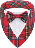 ADOGGYGO Christmas Dog Tuxedo Bandana, Red Plaid Pet Chritstmas Collar with Bowtie, Adjustable Christmas Costume for X-Large Dogs Pets (XL)