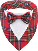 ADOGGYGO Christmas Dog Tuxedo Bandana, Red Plaid Pet Chritstmas Collar with Bowtie, Adjustable Christmas Costume for X-Large Dogs Pets (XL)