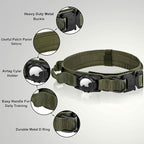 Tactical AirTag Dog Collar - Heavy Duty, Adjustable GPS Collar Compatible with Apple AirTag, with Holder & Control Handle for Medium/Large Dogs [ Green, L ]