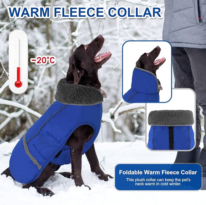 Doglay Dog Coat, Waterproof Dog Jacket Pet Winter Coat for Cold Weather with Thicken Furry Collar, Reflective Puppy Winter Jacket Warm Fleece Lining for Small Medium Large Pets