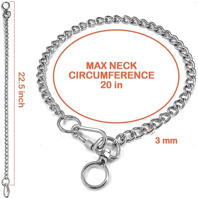 Chain Dog Collars Stainless Steel Metal Chew Proof Necklace Slip P Chain with Connect Clasp for Small Medium Large Dogs Training and Walking.