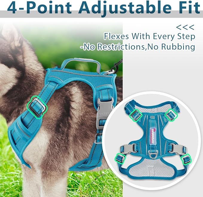 BARKBAY Dog Harness No Pull Oxford with ID Tag Pocket - Heavy Duty, Reflective, Easy Control for Large Dogs(Aqua Oxford,S)