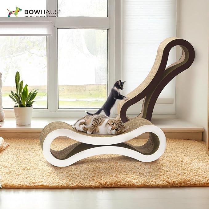 Infinity Cat Scratcher Lounger, Reversible Scratcher, Durable & Long-Lasting, Cat Cardboard Scratcher, Large Cat Scratching Pad, Scratching Board, Infinity Scratch Pad for Indoor Cats, White