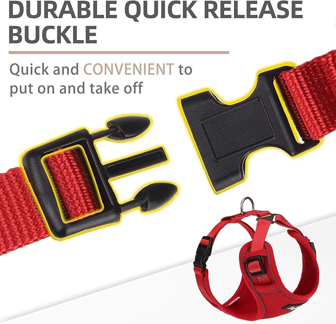 PUPTECK Small Dog Harness and Leash Set, No Pull Adjustable Puppy Cat Harness, Reflective Soft Mesh Pet Vest Small Sized, Red, S
