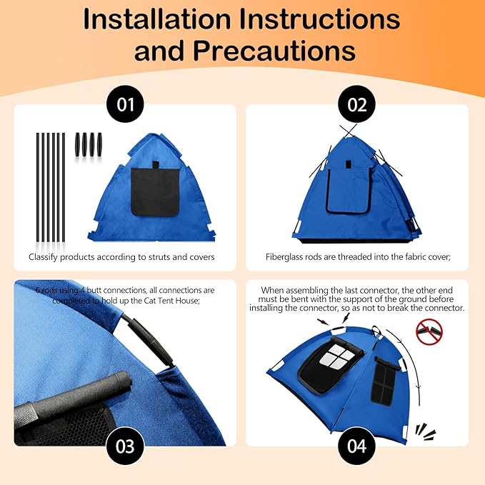 Portable Pet Tent with Full-Enclosure Zippered Mesh Door, Indoor & Outdoor Cat House for Safety & Ventilation, Cozy Nest for Cats, Puppies & Small Animals (Blue)