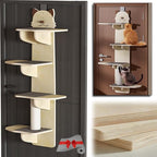 Door Hanging Cat Shelf 4-Levels Cat Tree Climber, No Drilling, Natural Solid Wood Cats Shelves Ladder, 59x15x10inch Pet Jump Shelf(Cat)