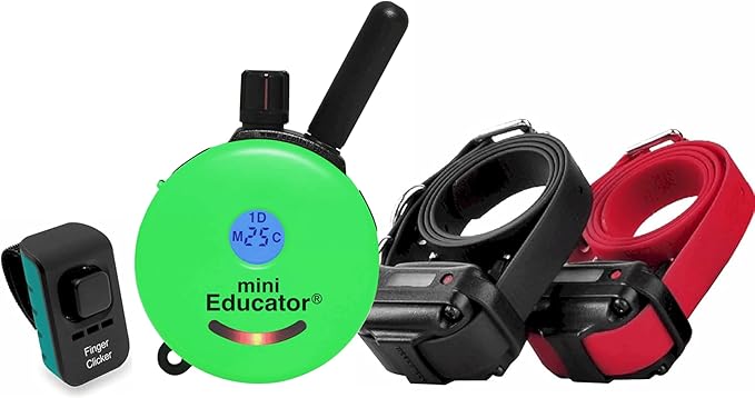 E-Collar – Educator ET-302G-C 1/2 Mile Waterproof Remote Dog Training Collar Includes Premium Finger Clicker Trainer, 100 Programmable Levels + Vibration + Light + Sound, Green