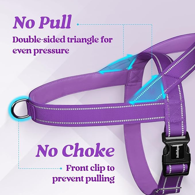 rabbitgoo Dog Harness No Pull, Quick Fit for Large Dogs with Soft Padded Handle, Chest Adjustable Reflective Pet Vest, No Choke Escape Proof for Walking Training, Purple XL