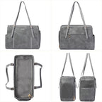 Fashion Dog Purse Pet Carrier Leather Bag for Small Dogs Cats Puppy, Portable Tote Bag Airline Approved Soft-Sided Carriers (Grey)