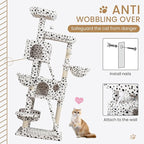 SHA CERLIN 65in Larger Cat Tree Tower Condo for Indoor Kitties/Multi-Level Furniture Activity Center with Wide Base/Cozy Plush Perches/Baskets/Sisal Scratching Posts and Hammock/White & Black Spot