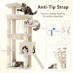 Heybly Heavy Duty Cat Tree, 64.2-Inch Tall Tower for Large Indoor Cats with Widened Structure, Cat Furniture with Big Platforms, Extra-Large Hammock, Sisal Scratching Posts & Board, Beige HCT027M