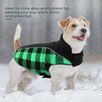 Kuoser Dog Winter Coat, Reversible Waterproof Dog Jacket with Reflective Strip, Warm Dogs Fleece Vest Adjustable Doggy Cold Weather Clothes Plaid Christmas Outfit Pet Apparel for Large Dogs, Green XL