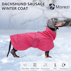 Dachshund Coats Waterproof, Perfect for Dachshunds, Sausage, Weiner Dog Winter Coat with Padded Fleece, Puppy Snowsuit with Adjustable Bands and High Vis Reflective Trim - Pink - M