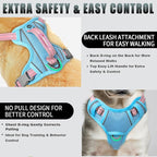 BARKBAY No Pull Dog Harness Large Reflective Dog Harness with Front Clip and Easy Control Handle for Walking Training Running with ID tag Pocket(Baby Blue & Baby Pink,XS)