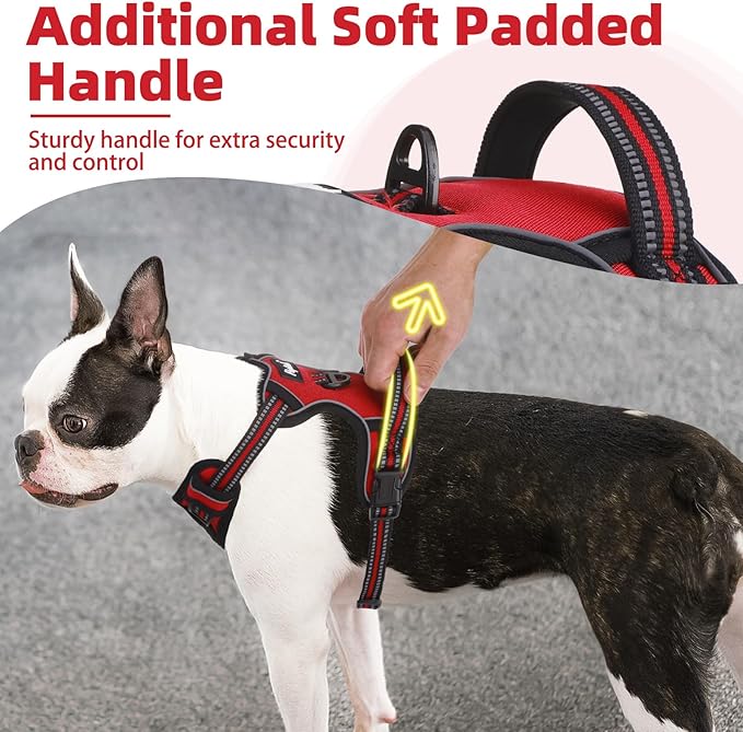 PUPTECK No Pull Dog Harness Small Sized, Adjustable Reflective Dog Harness with Handle Easy Control, Comfortable Soft Padded Pet Vest Harness for Small Dogs, Red S
