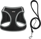 AMTOR Small Dog Harness with Leash Set, No Escape Easy Walk Puppy Harnesses for Training Walking, Step-in Reflective Soft Dogs Vest for XS S Medium Extra-Small Large Sized Dog(S,Black/Grey)