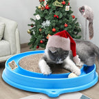 AUOON Cat Scratcher Toy with Ball Track - 3 in 1 Interactive Cat Toy, Cat Scratch Pad with Cat Ball Toy and Plush Cat Mouse Toy for Indoor Cats and Kittens (Blue)