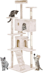 24/7 Shop at Home Court 70 inch Multi-Level Cute Cat Tree Tower with Dangling Ball and Scratching Posts for Indoor Cats Adults, Kitten Supplies, Pet House, Beige