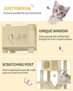 Cat Tree, 82.6" Large Cat Tower for Indoor Cats, Multi-Level Cat House with Condo, 8 Scratching Posts, Hammock, 4 Pom Poms, Beige MS21018YL