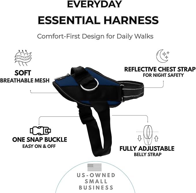 ShawnCo Essential Dog Harness, No-Pull Pet Vest with 3 Leash Clips, No Choke, Reflective, Adjustable and Padded, for Easy Walking and Training for Small, Medium and Large Dogs (Pacific Blue, XL)