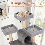 PETSITE Multi-Level Cat Tree, 65 Inches Tall with Sisal Scratching Posts, Condos, Rotatable Cat Basket, Dangling Balls, and Sisal Ladder, Ideal for Indoor Cats to Play and Rest (Grey)