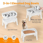 URPOWER 3-in-1 Elevated Dog Bowls - Mess Proof Double Deck 4 Height Adjustable Raised Stand with 2 Stainless Steel Food Bowls & Licking Plate for Small, Medium & Large Dogs