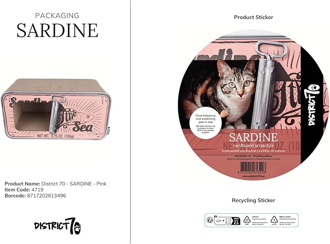 Sardine Cardboard Cat Scratcher, 60 x 30 x 30 cm, Pink