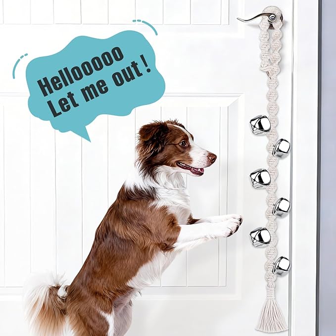 COOYOO Dog Bells to Go Outside, Premium Quality Potty Training Dog Door Bell, Yarn Handwoven Dog Bell, Adjustable Housetraining Hanging Bell-6 Extra Large Loud 1.5 DoorBells