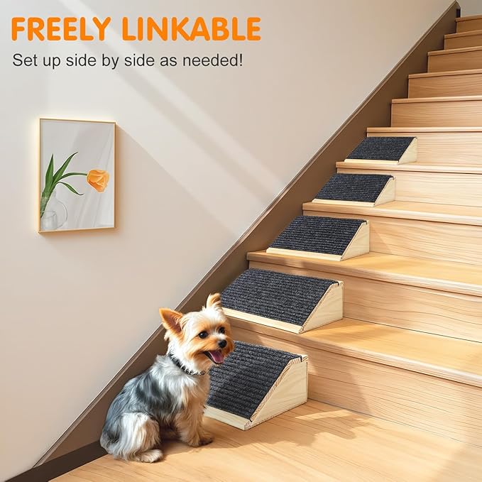 Dog Ramp for Stairs, Non-Slip Dog Stairs, Sturdy Wooden Pet Steps for Small Dogs and Cats Fits Staircase Indoor, Assist for Injured and Older Pets(2 Pack/M, Light Wood)