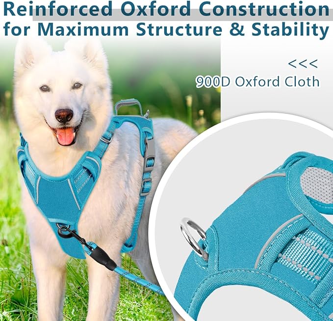 BARKBAY Dog Harness No Pull Oxford with ID Tag Pocket - Heavy Duty, Reflective, Easy Control for Large Dogs(Aqua Oxford,S)