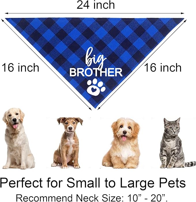 Big Brother Dog Bandana, Plaid Pregnancy Announcement Dog Bandanas for Dogs (Blue, Big Brother)