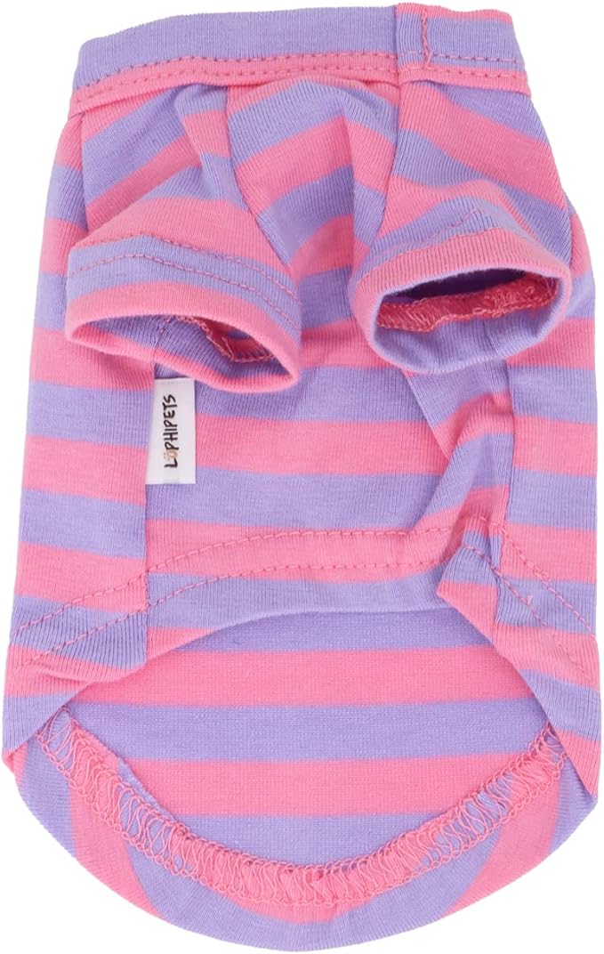 LOPHIPETS 100% Breathable Cotton Striped Dog Tee Shirt T-Shirt for Small Dogs Teacup Chihuahua Yorkie Puppy Clothes -Purple and Pink Strips/XXS