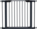 MidWest Homes for Pets 29-Inch High Walk-Thru Pressure Mounted Steel Dog Gate, Expands to 38 Inches Wide, Includes 3-inch Extensions, Textured Graphite