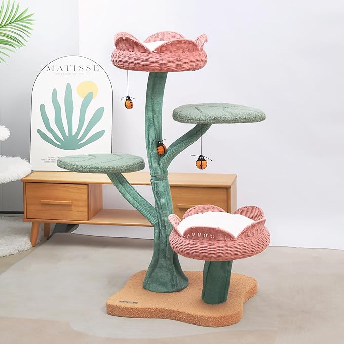 Happy & Polly Tulip Design 47.8-in Fleece Large Cat Tree (Pink)