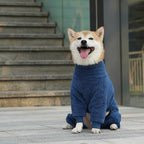 ROZKITCH Warm Dog Sweaters for Small Dogs, Winter Four Leggged Dog Pajamas Sized Boy Girl Fleece Pet Clothes Outfit 4 Legs Jumpsuits for Chihuahua Blue XS