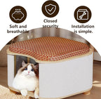 Cat Bed for Indoor Cats – Wooden Cat House with Scratching Pad, Multi-Functional Cat Furniture & Hideaway Stool, Durable Wooden Cat Cabinet Cottage for Kittens