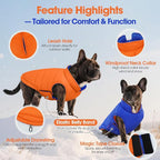 QBLEEV Reversible Dog Winter Coat, Waterproof Windproof Warm Jacket with Adjustable Hook & Loop Design, Lightweight Puffer Vest for Medium Dogs, Orange, M – Fits Pug, Beagle, Corgi