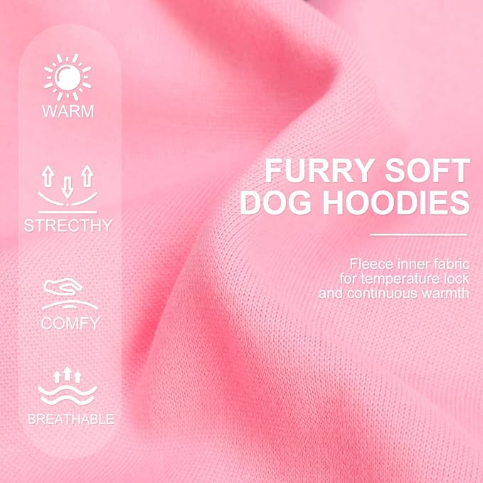 Dog Hoodie for Small Medium Large Dogs, Fleece Plaid Pet Hooded Clothes Sweater with Hat & Pocket for Cold Weather Winter,Warm Soft Pullover Sweatshirt Coat Outfit for Puppy Girls Boys Pink ML