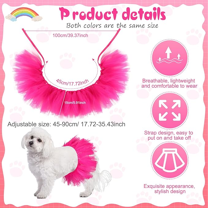 Dog Tutu Tulle Tutu for Dogs Small Large Medium Puppy Dress Ballerina Costume Skirt for Holiday Puppy Cats Bunny Pet Outfit Birthday Wedding Party Photo Prop Supplies(Hot Pink)