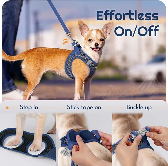Eagloo Small Dog Harness and Leash Set, Step in Puppy Vest with Breathable Soft Mesh, Walking Reflective Pet Harness for Small Dogs, Navy Blue, XS
