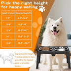 Elevated Dog Bowls for Large Dogs 5 Adjustable Heights 7.5"-15.4", 2 X-Large 10” Stainless Steel Bowls, Heavy Duty Raised Dog Bowl Stand Foldable Pet Feeder for Dogs Shoulder Height Over 15”, Black