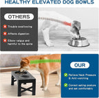 3-in-1 Elevated Slow Feeder Dog Bowls for Food and Water, 5 Heights Adjustable Raised Dog Bowls, Non-Slip, No Spill, for Small Medium Large Dogs and Cats(Black)